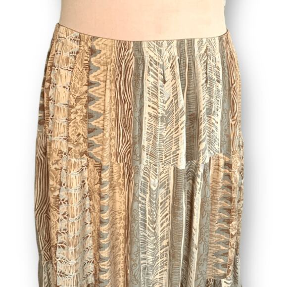 Vintage Napa Valley Maxi Skirt Earth Tone Cream Abstract Crinkle Petite Large - Picture 6 of 10